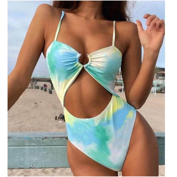 Boho Tie Dye One Piece Monokini Swim Beach - Picture 1 of 4